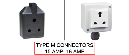 TYPE M Connectors are used in the following Countries:
<br>
Primary Country known for using TYPE M connectors is Afghanistan, India, South Africa.

<br>Additional Countries that use TYPE M connectors are 
Bangladesh, Botswana, Lesotho, Mozambique, Namibia, Nepal, Pakistan, Sri Lanka, Sudan, Swaziland.

<br><font color="yellow">*</font> Additional Type M Electrical Devices:

<br><font color="yellow">*</font> <a href="https://internationalconfig.com/icc6.asp?item=TYPE-M-PLUGS" style="text-decoration: none">Type M Plugs</a> 

<br><font color="yellow">*</font> <a href="https://internationalconfig.com/icc6.asp?item=TYPE-M-OUTLETS" style="text-decoration: none">Type M Outlets</a> 

<br><font color="yellow">*</font> <a href="https://internationalconfig.com/icc6.asp?item=TYPE-M-POWER-CORDS" style="text-decoration: none">Type M Power Cords</a> 

<br><font color="yellow">*</font> <a href="https://internationalconfig.com/icc6.asp?item=TYPE-M-POWER-STRIPS" style="text-decoration: none">Type M Power Strips</a>

<br><font color="yellow">*</font> <a href="https://internationalconfig.com/icc6.asp?item=TYPE-M-ADAPTERS" style="text-decoration: none">Type M Adapters</a>

<br><font color="yellow">*</font> <a href="https://internationalconfig.com/worldwide-electrical-devices-selector-and-electrical-configuration-chart.asp" style="text-decoration: none">Worldwide Selector. All Countries by TYPE.</a>

<br>View examples of TYPE M connectors below.